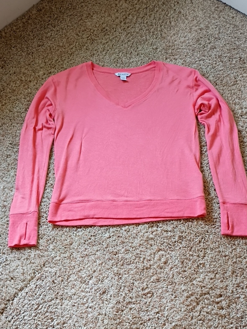 Athleta Coral Pink V‑Neck Long Sleeve Pullover